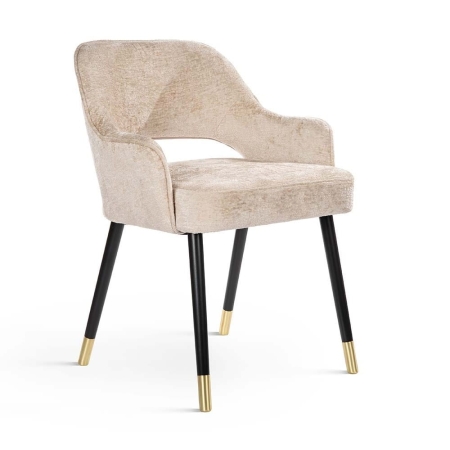 Krzesło tapicerowane MERCY PLUS – widok profilowy, czarne nogi ze złotymi capsami ewoodland.pl