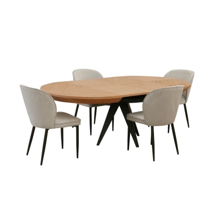 Rozłożony stół LISA do 230 cm z szarymi krzesłami – pełna długość z wkładkami | ewoodland.pl