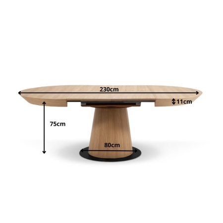 Stół okrągły ELEN 130 cm, rozłożony i zwymiarowany – widok z przodu | ewoodland.pl