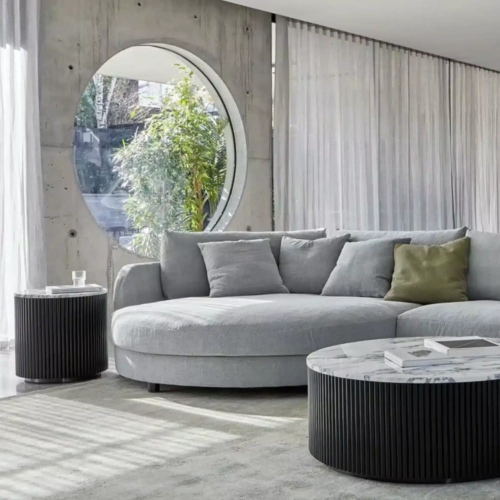 Przejdź do produktu Stolik kawowy okrągły RAGGIO dębowo marmurowy 60 cm