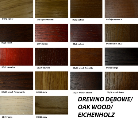 Wybarwienie drewna nóżek - widok dostępnych kolorów ewoodland.pl