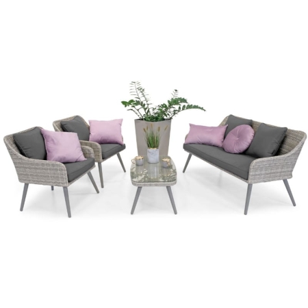 Zestaw mebli ogrodowych MOKKA z technorattanu: sofa, 2 fotele, stolik kawowy