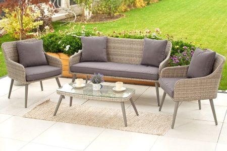 Zestaw mebli ogrodowych MOKKA z technorattanu: sofa, 2 fotele, stolik kawowy