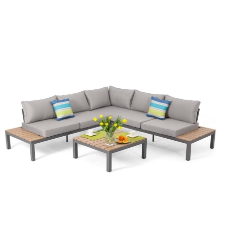 Narożnik ogrodowy aluminiowy ze stolikiem i poduchami BALI ewoodland.pl Gdańsk