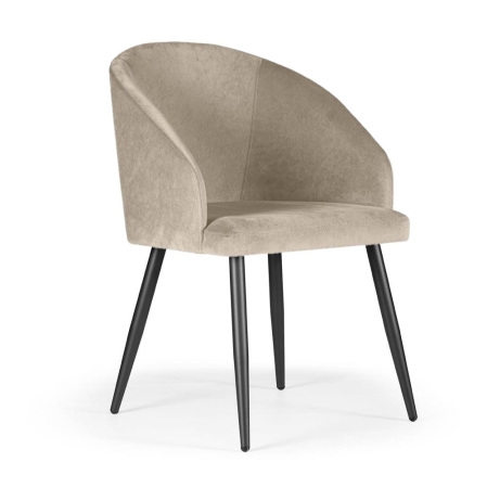 Krzesło KORFU tapicerowane tkaniną BLUVEL – widok z przodu, aksamitna struktura, czarne nogi | ewoodland.pl