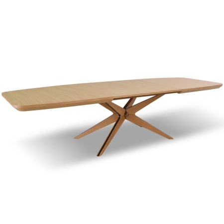 Stół MARTIN OAK 110–260 cm, rozłożony – widok z boku, owalny blat i podstawa z litego drewna | ewoodland.pl