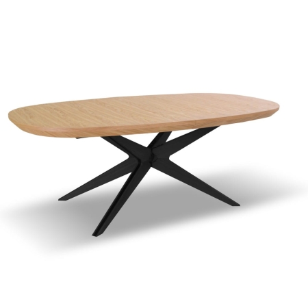 Stół MARTIN OVAL OAK 110–300 cm – widok z przodu, blat dębowy, nogi czarne | ewoodland.pl