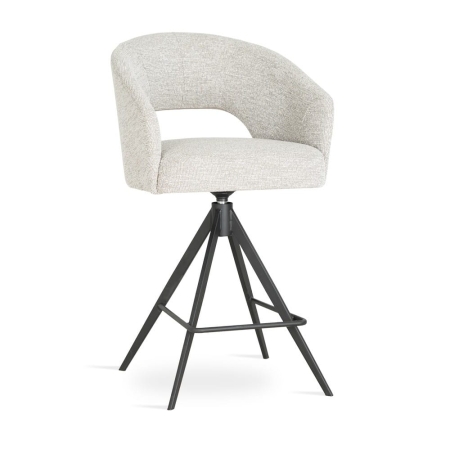 Niski hoker obrotowy INES SUPREME TWIST, elegancki hoker do wyspy 90 cm, czarne metalowe nogi, podłokietniki ewoodland.pl