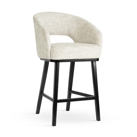 Niski hoker INES WOOD, hoker do wyspy 90 cm, czarna drewniana noga, elegancki design, widok frontalny ewoodland.pl