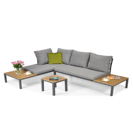 Narożnik ogrodowy LAGOS, grafitowa stalowa rama, blat z polywood, zestaw z poduszkami nowe-meble.pl