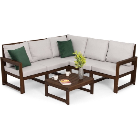 Narożnik ogrodowy MALTA XL drewniany ciemny brąz jasny szary