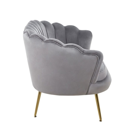 Sofa MUSZELKA - szary welur - złote nóżki - ewoodland.pl - widok boku