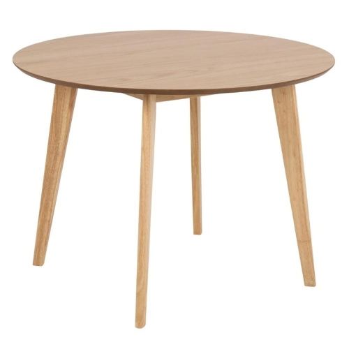 Przejdź do produktu Stół do jadalni ROXBY – okrągły 105 cm, fornir dębowy, nogi z litego drewna kauczukowego