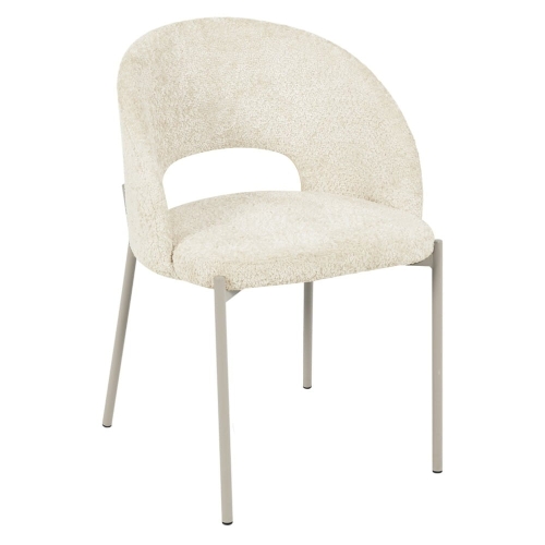 Przejdź do produktu Krzesło JAZZ – jasnobeżowe z ozdobnym otworem w oparciu, miękka tkanina i metalowe nogi