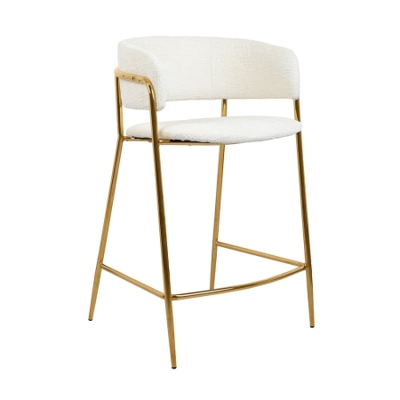 Krzesło barowe DELTA 65 – białe siedzisko i złoty stelaż, widok z boku