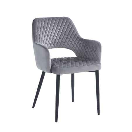 Krzesło INGRID szare velvet – widok z przodu, czarne nogi w ewoodland.pl