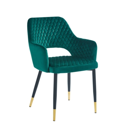 Krzesło INGRID zielony velvet – przód, czarne nogi ze złotym wykończeniem w ewoodland.pl
