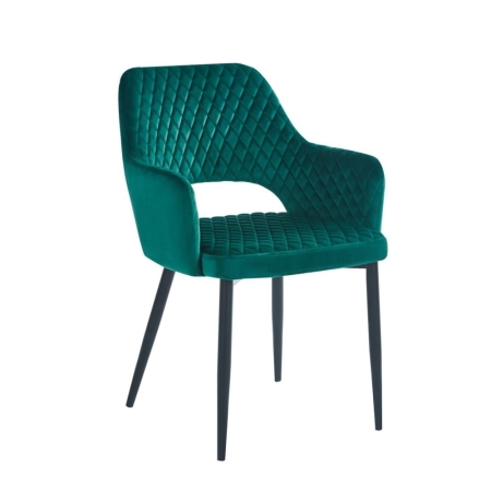 Krzesło INGRID zielone velvet – widok z przodu, czarne nogi w ewoodland.pl
