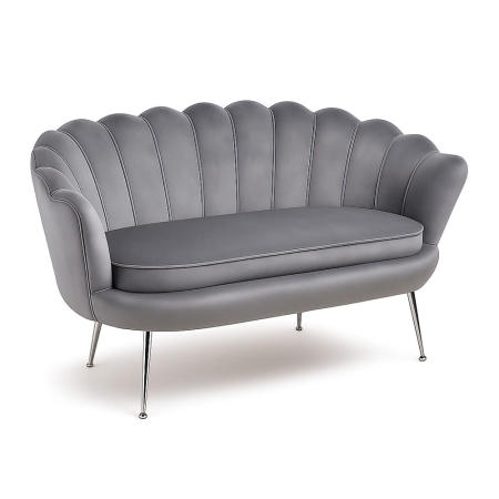Sofa MUSZELKA - szary welur - srebrne nóżki - ewoodland.pl