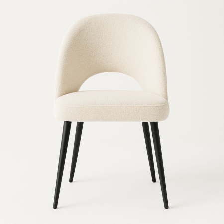 Krzesło tapicerowane POLO w kolorze beżowym z tkaniną Boucle – widok frontowy ewoodland.pl