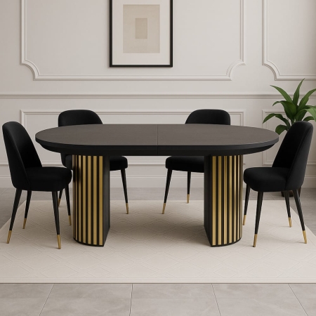 stół Preston Oval Glamour czarny blat złota podstawa w aranżacji jadalni glamour ewoodland.pl