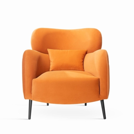 Fotel tapicerowany BUENO, pomarańczowy welur - widok frontalny, ewoodland.pl