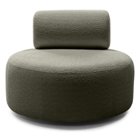 Fotel z przodu, tapicerka boucle zielona oliwka – styl minimalistyczny – ewoodland.pl