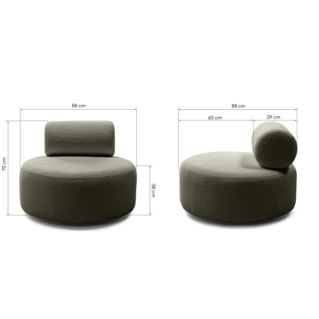 Wymiary fotela w tkaninie boucle w kolorze zielonej oliwki – ewoodland.pl