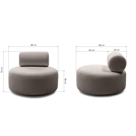 Wymiary fotela boucle w kolorze brązowoszarym, tkanina Anthology 6 – ewoodland.pl