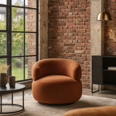 W aranżu: fotel RUMBLE miedziany w aranżacji loftowego hotelu premium – ewoodland.pl
