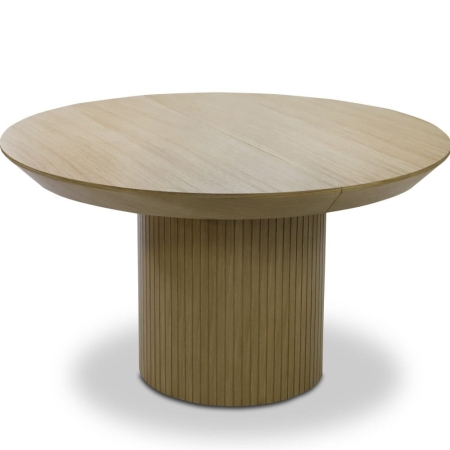 stół Pola Oak okrągły rozkładany 130–180 cm naturalny fornir dębowy widok profilowy ewoodland.pl
