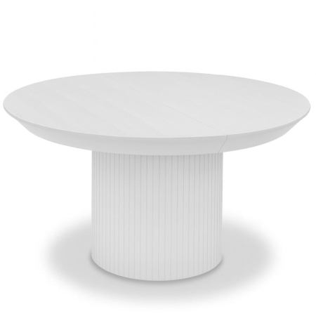 Stół okrągły POLA OAK biały, rozkładany 130–180 cm z ryflowaną podstawą, naturalny fornir dębowy – zdjęcie profilowe ewoodland.pl