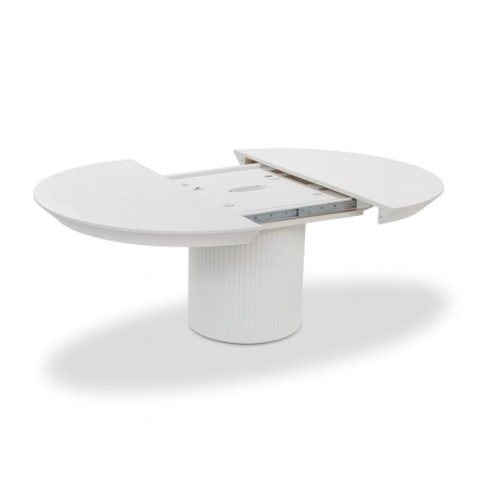 Blat stołu Pola w białym wykończeniu – zbliżenie na prowadnice | ewoodland.pl