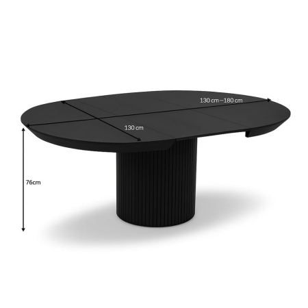 Stół okrągły Pola w kolorze czarnym – widok z przodu z wymiarami | ewoodland.pl