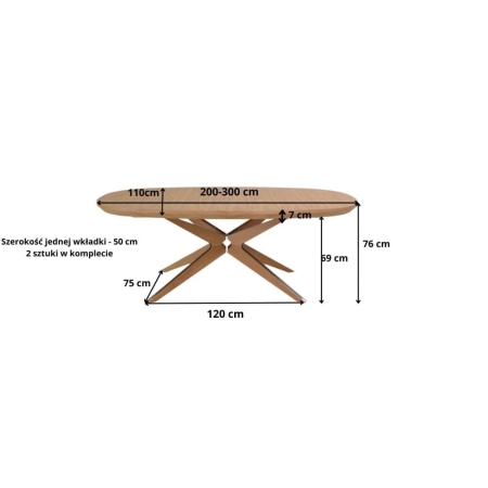 Stół MARTIN OVAL OAK 110–300 cm – widok z przodu, wymiary| ewoodland.pl