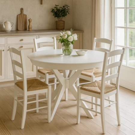 Stół KATE okrągły biały fornir – aranżacja dla ewoodland.pl