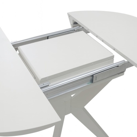 Stół KATE okrągły biały fornir – wkładki chowane pod blat