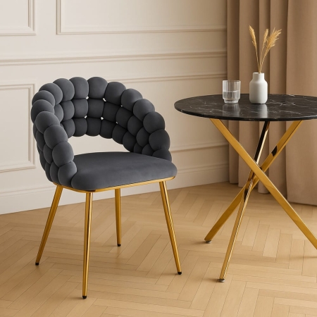 Krzesło tapicerowane BUBBLE, szary velvet, złote nogi - aranżacja dla ewoodland.pl