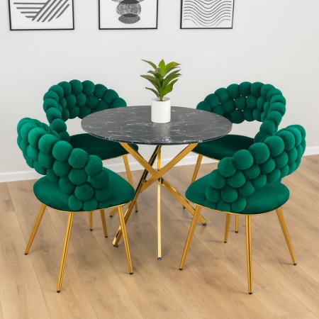 Krzesło tapicerowane BUBBLE, zielony velvet, złote nogi - aranżacja dla ewoodland.pl