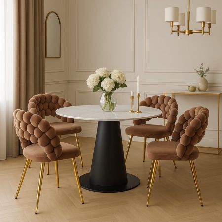 Krzesło tapicerowane BUBBLE, velvet w kolorze cappuccino, złote nogi - aranżacja dla ewoodland.pl