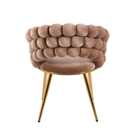 Krzesło tapicerowane BUBBLE, velvet w kolorze cappuccino, złote nogi, ewoodland.pl - tył