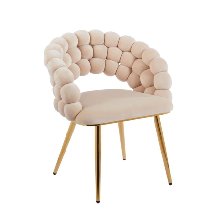 Krzesło tapicerowane BUBBLE, velvet w kolorze beżowym, złote nogi, ewoodland.pl