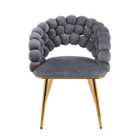 Krzesło tapicerowane BUBBLE, velvet w kolorze szarym, złote nogi, ewoodland.pl - front