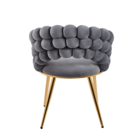 Krzesło tapicerowane BUBBLE, velvet w kolorze szarym, złote nogi, ewoodland.pl - tył