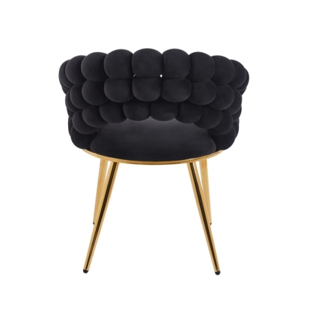 Krzesło tapicerowane BUBBLE, velvet w kolorze czarnym, złote nogi, ewoodland.pl - tył