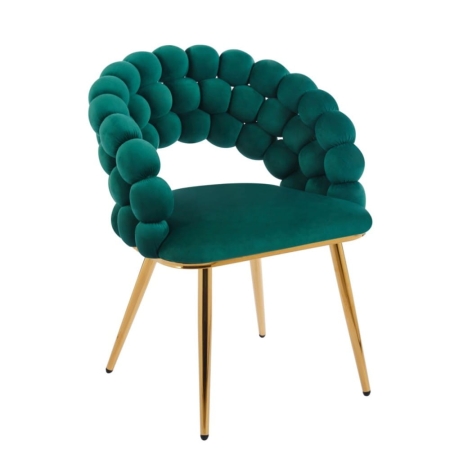 Krzesło tapicerowane BUBBLE, velvet w kolorze zielonym, złote nogi, ewoodland.pl