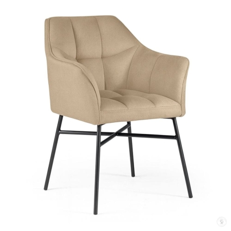 Krzesło BOSTON – welur Salvador, widok z przodu, beżowe z czarnymi nogami, elegancja i wygoda | ewoodland.pl