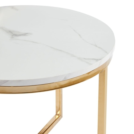 Zestaw stolików kawowych MARBLE DUO, okrągłe, imitacja białego marmuru, złote nogi - zbliżenie, ewoodland.pl