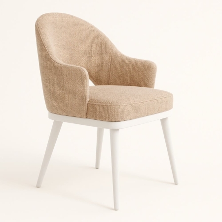 Krzesło GODA PRO – ujęcie profilowe w tkaninie Amaral (AquaClean), białe drewno – ewoodland.pl