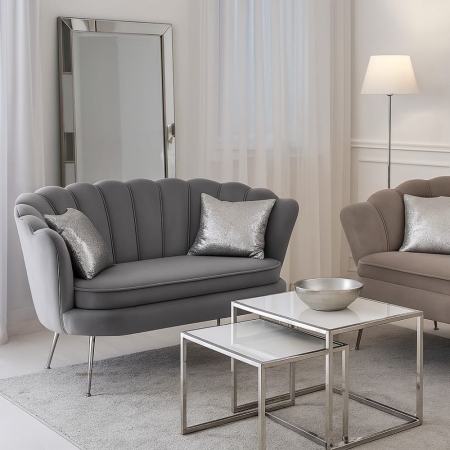 Sofa MUSZELKA SF1, szary velvet - aranżacja dla ewoodland.pl